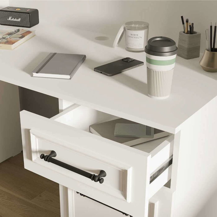 Hanah Home CMU-1013-DD-2 Escritorio de Estudio Blanco, Tablero Partículas Melaminado, 120x167x60 cm